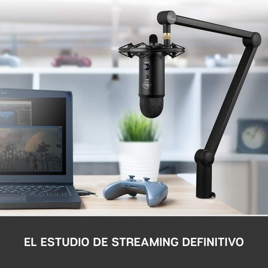 Blue Yeticaster Paquete Profesional para la Difusión, Micrófono USB Yeti, Suspensión Radius III, Brazo Compass y efectos Blue VO!CE para Grabación, Streaming, Gaming, Podcast - Color Negro