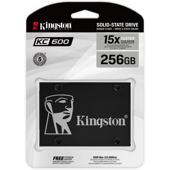 Kingston SSD KC600 256GB SATA 3 (6Gb/s) 2.5" Lectura: 550MB/s y Escritura: 520MB/s XTS-AES de 256-bit