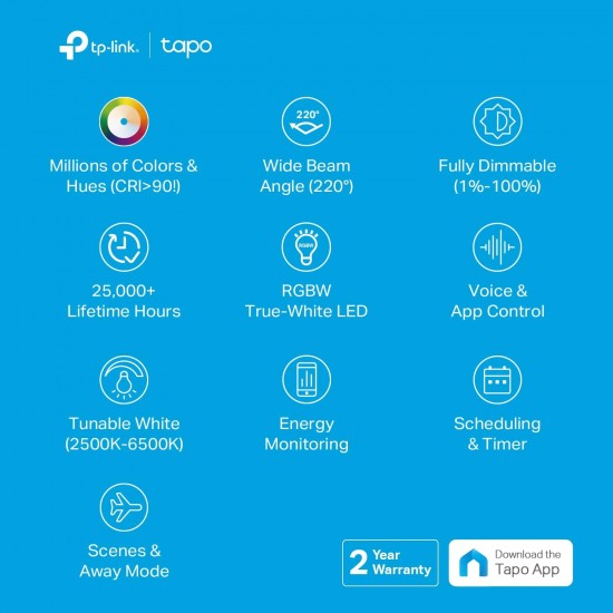 TP-Link Tapo L530E (4-Pack) Focos Inteligentes Wi-Fi Multicolor Compatibles con Alexa y Google Home No Requiere Concentrador